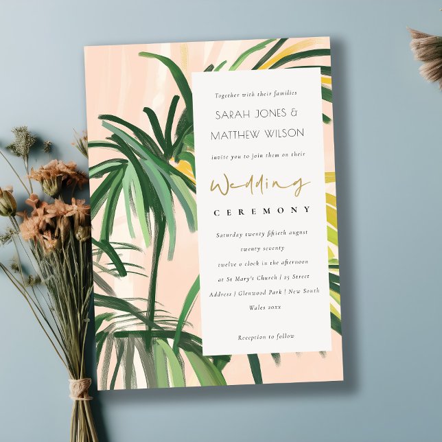 Invitation Boho Blush Green Tropical Palm Beach Mariage (Créateur téléchargé)