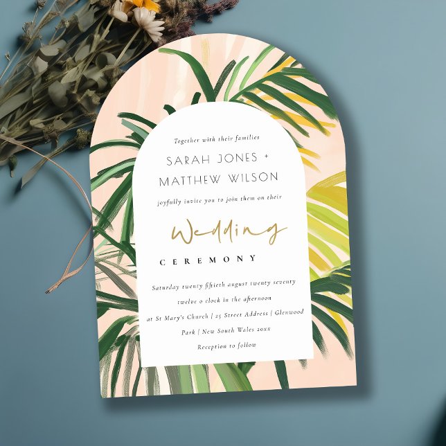 Invitation Boho Blush Green Tropical Palm Beach Mariage (Créateur téléchargé)