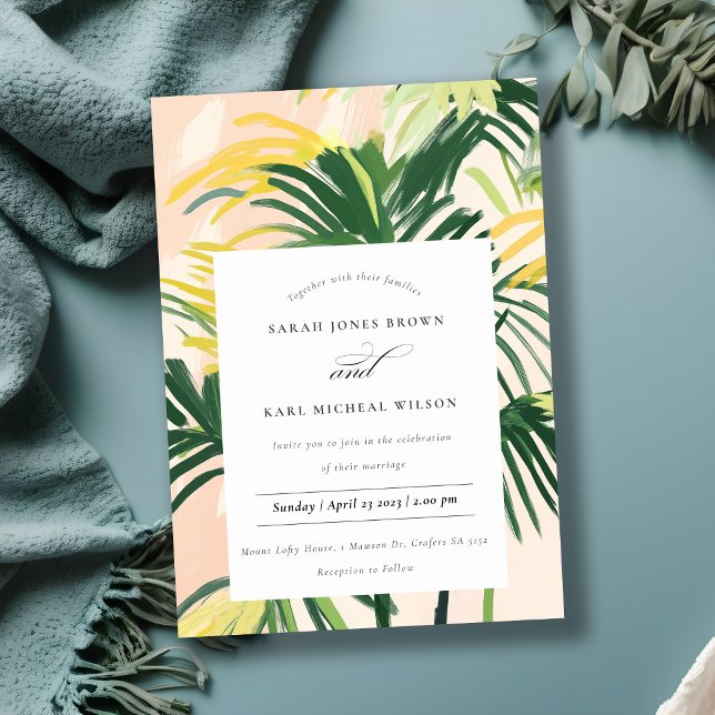 Invitation Boho Blush Green Tropical Palm Mariage (Créateur téléchargé)