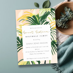 Invitation Boho Blush Green Tropical Palm Sweet 16 Anniversai