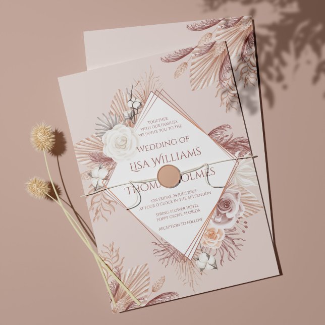 Invitation Boho Blush Herbe de la Pampa et Fleurs Séchées (Créateur téléchargé)