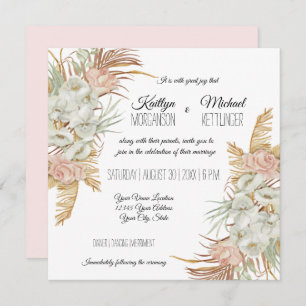 Invitation BOHO Blush Orchid Floral Pampas Palmier en laiton