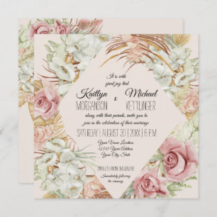 Invitation BOHO Blush Orchid Floral Pampas Palmier en laiton