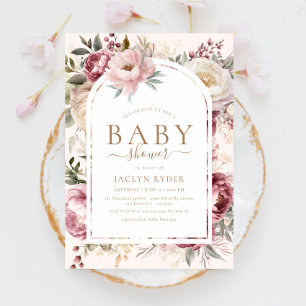 Invitation Boho Blush Peonies Floral Baby Girl Douche