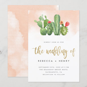Invitation Boho Blush Pink Aquarelle & Mariage Cactus