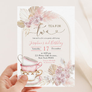 Invitation Boho Blush Pink Floral Tea pour deux Anniversaire