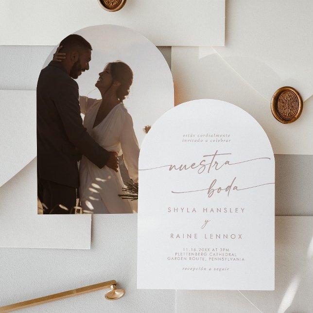 Invitation Boho Blush Pink Photo Arch Mariage espagnol (Créateur téléchargé)