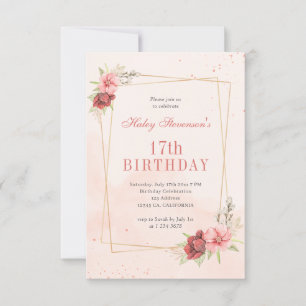 Invitation Boho Blush Pink Terracotta Floral 17e anniversaire