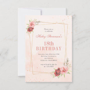 Invitation Boho Blush Pink Terracotta Floral 18e anniversaire