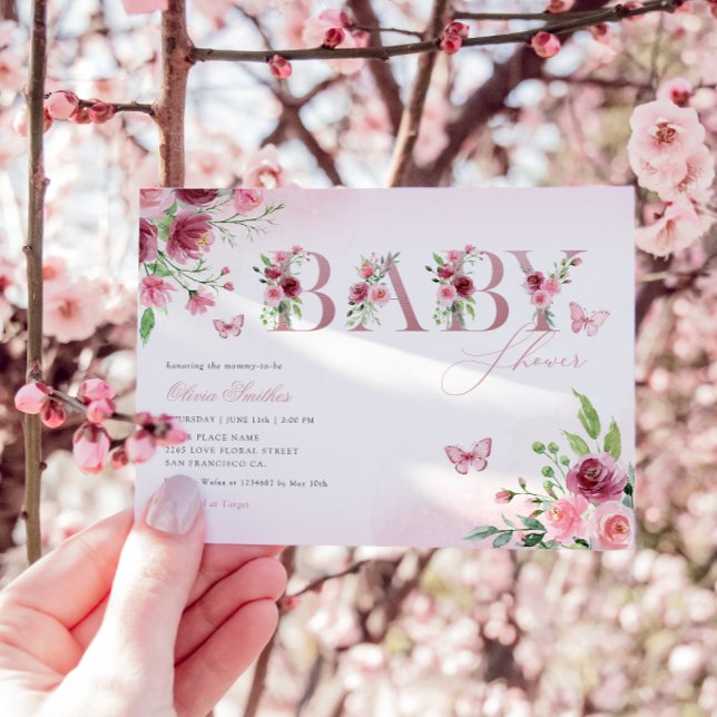 Invitation Boho Blush rose Aquarelle Floral Girl Baby shower (Créateur téléchargé)