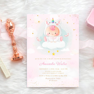 Invitation Boho Blush rose Aquarelle mignonne Baby shower fil