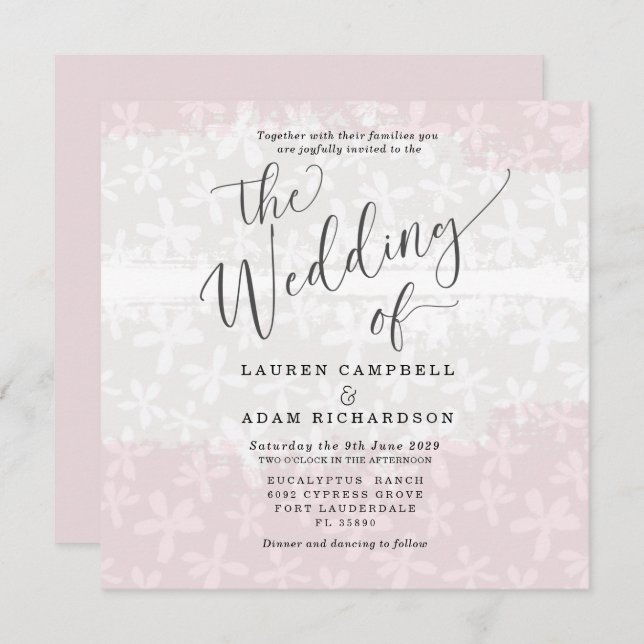 Invitation Boho Blush rose & beige Mariage Floral (Devant / Derrière)