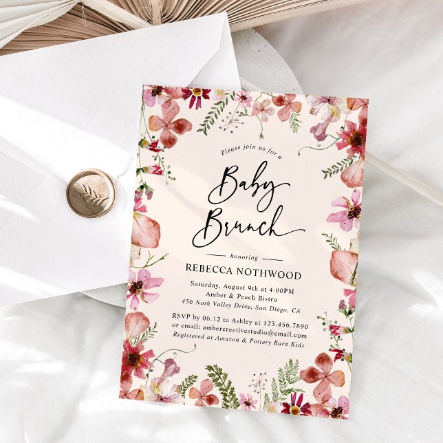 Invitation Boho Blush rose Botanique Floral Bébé Brunch (Créateur téléchargé)