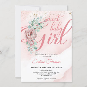 Invitation Boho blush rose eucalyptus or doux bébé fille