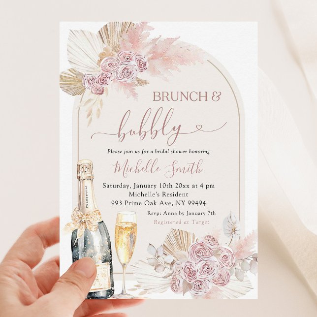 Invitation Boho Blush rose Floral Brunch Fête des mariées Bub (Créateur téléchargé)