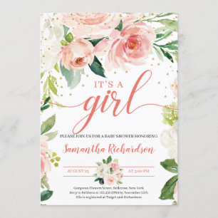Invitation Boho Blush Rose Floral Greenery C'est une fille bé