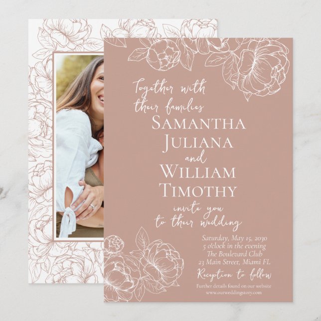Invitation Boho Blush rose Floral Mariage photo moderne (Devant / Derrière)