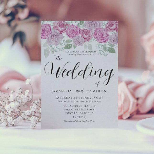 Invitation Boho Blush rose Roses et Mariage de calligraphie (Créateur téléchargé)