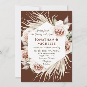 Invitation Boho Blush rose sur Brown Floral Mariage chrétien