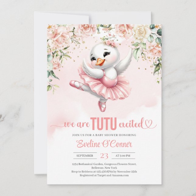 Invitation Boho blush rose Swan tutu ballerina rose robe (Devant)