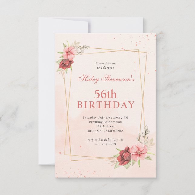 Invitation Boho Blush Rose Terre Cuite Florale 56e Anniversai (Devant)