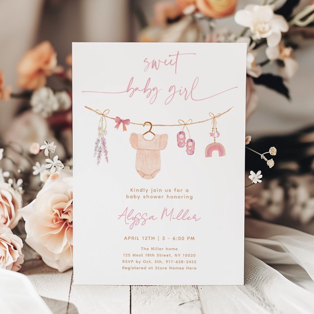 Invitation Boho Blush rose Vêtements de bébé Baby shower fill (Créateur téléchargé)