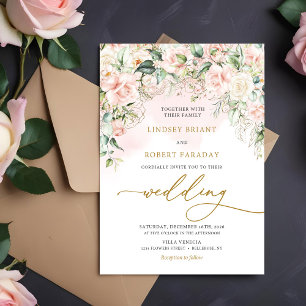 Invitation Boho Blush Roses Rose Fleurs Mariage romantique
