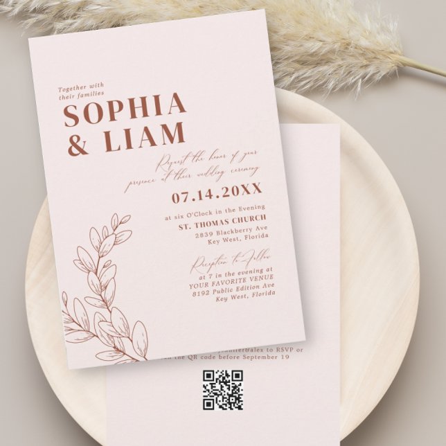 Invitation Boho Blush Terracotta Avec RSVP QR Code Mariage (Créateur téléchargé)