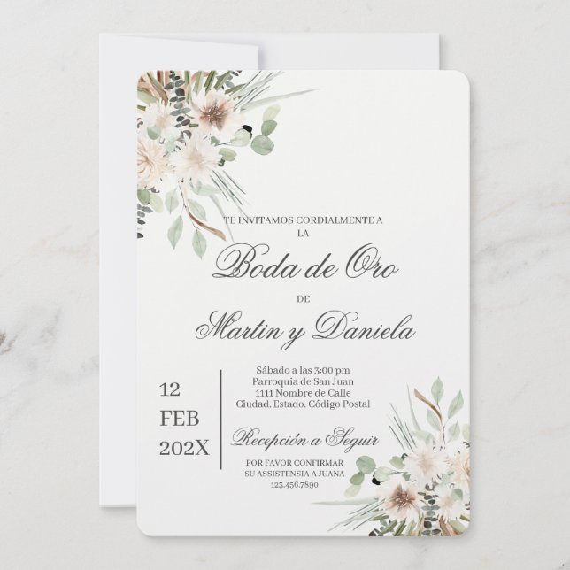 Invitation Boho boda de oro (Devant)