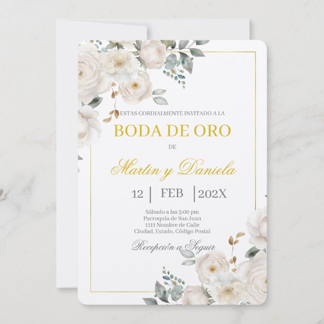 Invitation Boho boda de oro con flanca (Devant)