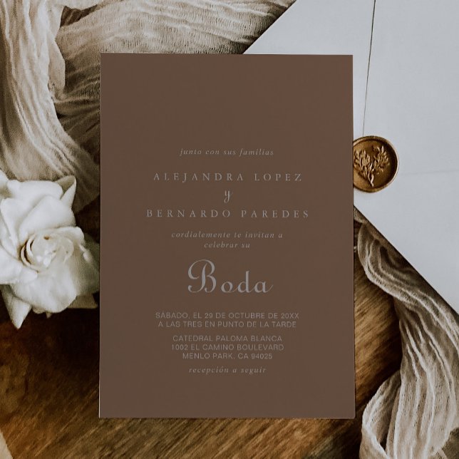 Invitation Boho Boda Mariage minimaliste en soirée Brown (Créateur téléchargé)