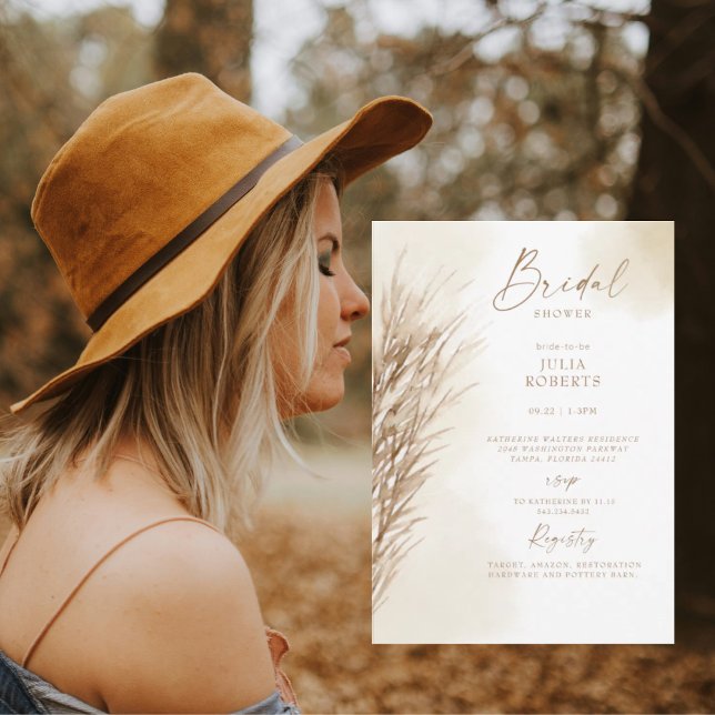 Invitation Boho Bohème Herbe des Pampas Crème Réception de Ma (Créateur téléchargé)
