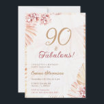 Invitation Boho Bohemian 90 & Fabulous Ladies 90th Birthday<br><div class="desc">Bohème "90 & Fabulous" invitation fête d'anniversaire avec l'herbe de pampas et fleurs. Les articles correspondants peuvent être trouvés dans ma collection Boho Pampas Grass.</div>