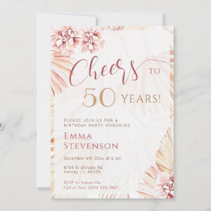Invitation Boho Bohemian Cheers 50 ans Dames 50e anniversaire