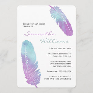 Invitation Boho Bohemian Feather Purple Baby shower