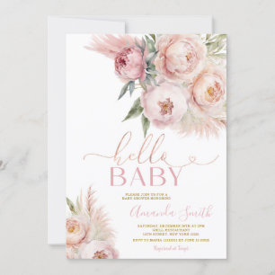 Invitation Boho Bonjour bébé rose Roses Floral Girl Baby show