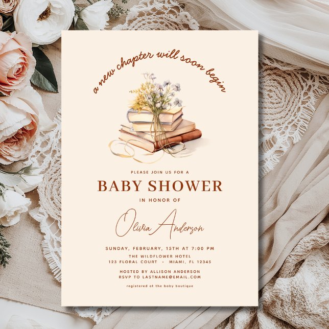 Invitation Boho Book Nouveau chapitre commence Baby shower (Créateur téléchargé)