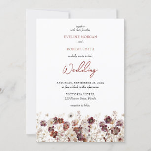 Invitation Boho bordeaux et terre cuite fleurs sauvages