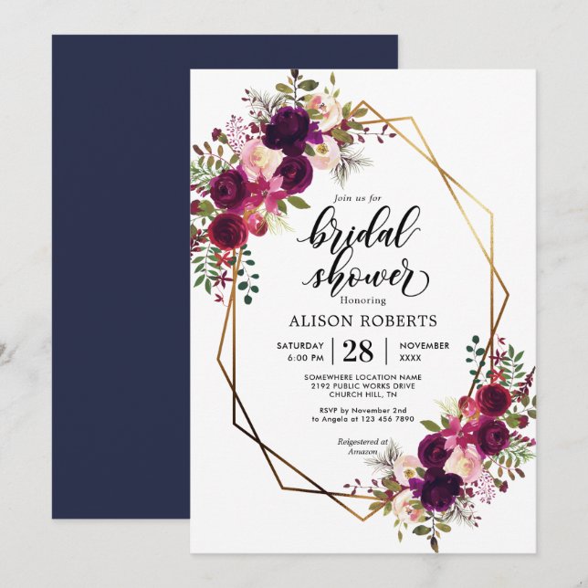 Invitation Boho bordo mariage géométrique douche nuptiale (Devant / Derrière)