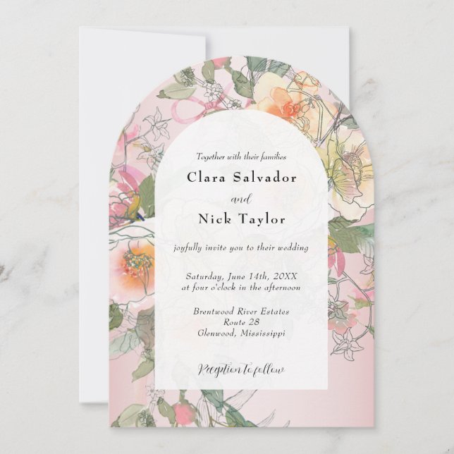 Invitation Boho Botanical Artist Sketch Garden Wedding (Devant)