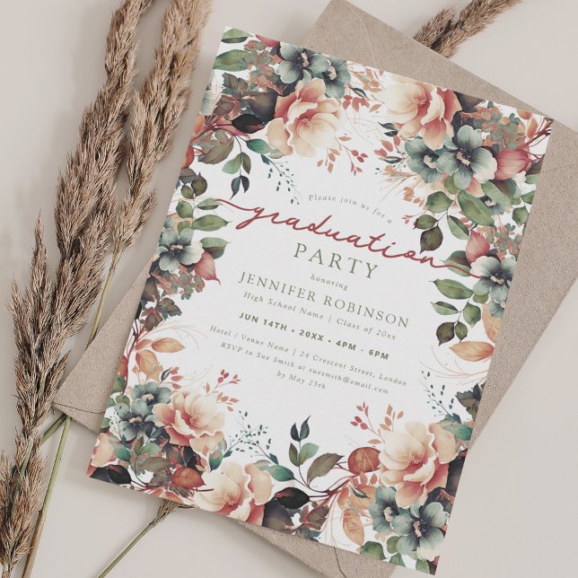Invitation Boho Botanical Garden Floral Graduation Party (Boho Botanical Garden Floral Graduation Party Invitation)