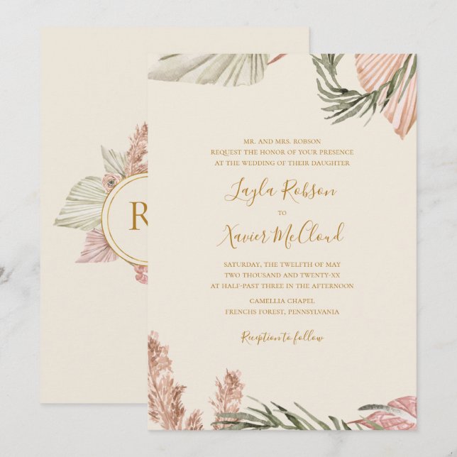 Invitation Boho Botanical | Mariage traditionnel simple ivoir (Devant / Derrière)