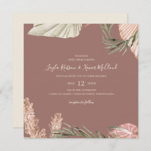 Invitation Boho Botanical Simple Dusty Rose Mariage Carré