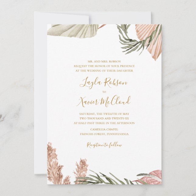 Invitation Boho Botanical | Simple Mariage traditionnel (Devant)