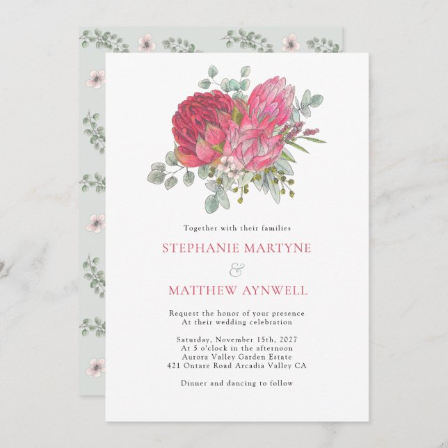 Invitation Boho Botanique Floral Eucalyptus Mariage (Devant / Derrière)