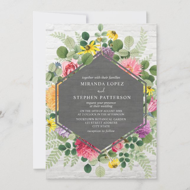 Invitation Boho Botanique Floral Mariage de briques géométriq (Devant)