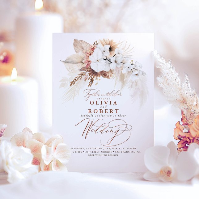 Invitation Boho Botanique Floral Moderne Mariage en terre cui (Romantic Boho Wedding Invitation)