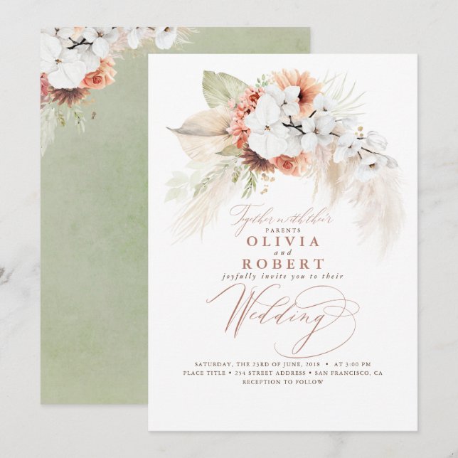 Invitation Boho Botanique Floral Terracotta Sage Mariage (Devant / Derrière)