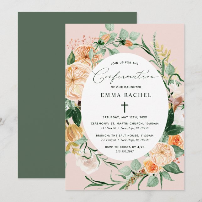 Invitation Boho Botanique Personnalisé Cute Rose Confirmation (Devant / Derrière)