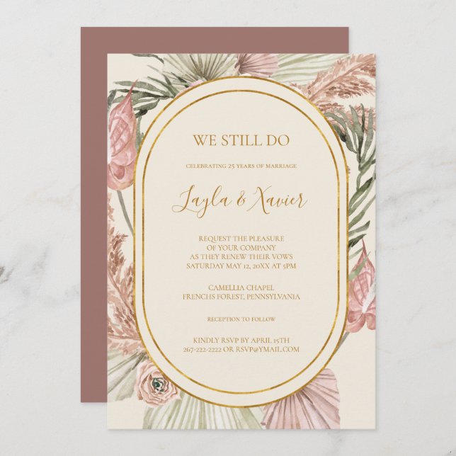 Invitation Boho Botanique Rose poussiéreux Nous Faisons Encor (Devant / Derrière)